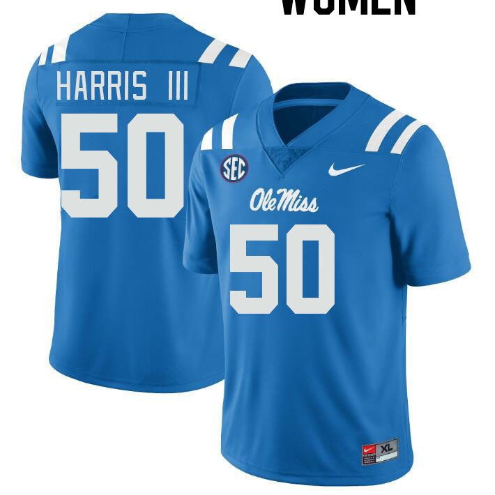 Women #50 Tres Harris III Ole Miss Rebels College Football Jerseyes Stitched Sale-Powder Blue